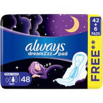 BUYADEAL productAlways Dreamzz Pad Clean & Dry Maxi Thick, Night Long Sanitary Pads With Wings, 48Ct